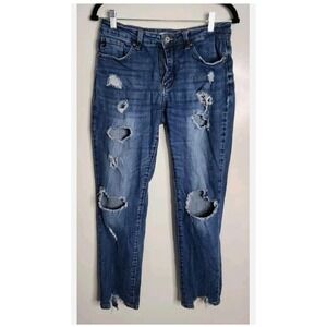 KanCan Jeans Womens 9/28 Blue Distressed Ripped Skinny Ankle Raw Hem KC5056‎
